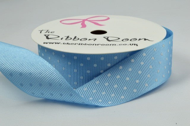 53759 - 22mm Spotted Grosgrain Ribbon x 20 Metres!Baby Blue