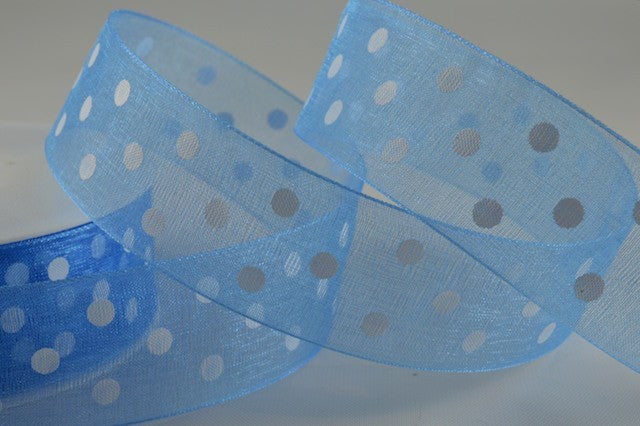 10mm & 25mm Sheer Spotted Dot Ribbon x 20 Metres!25mm / Blue