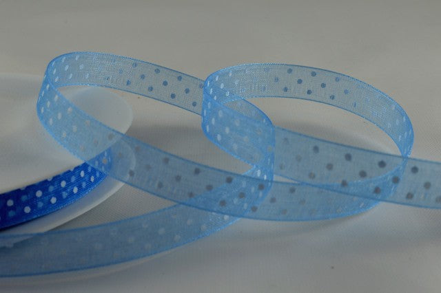 10mm & 25mm Sheer Spotted Dot Ribbon x 20 Metres!10mm / Blue