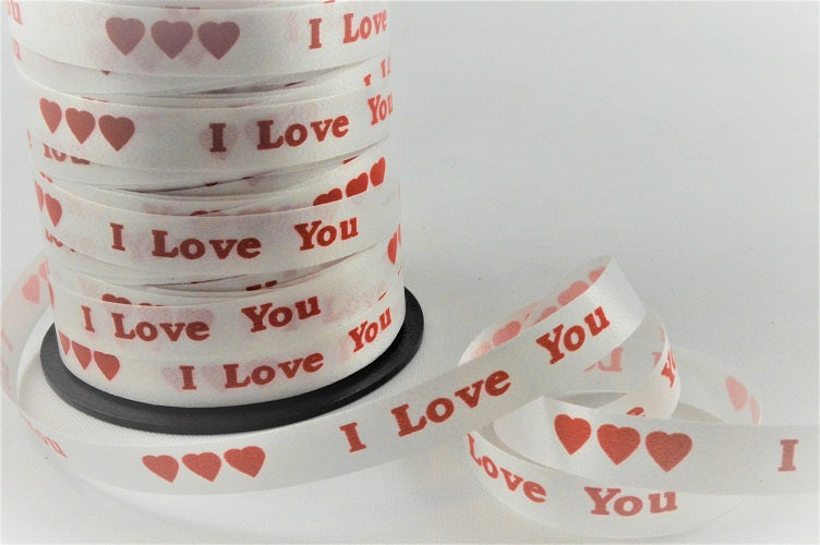 10mm White I Love You Polypropylene Curling Ribbon x 100 Metre Rolls!