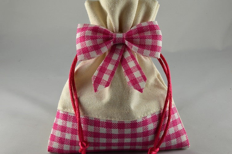 Cream Gingham Gift Bags (Packs of 5)Pink