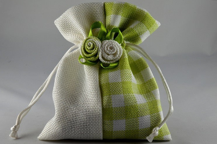 88007 - Coloured Flower Decorated Gingham Gift Bags x 5!Green