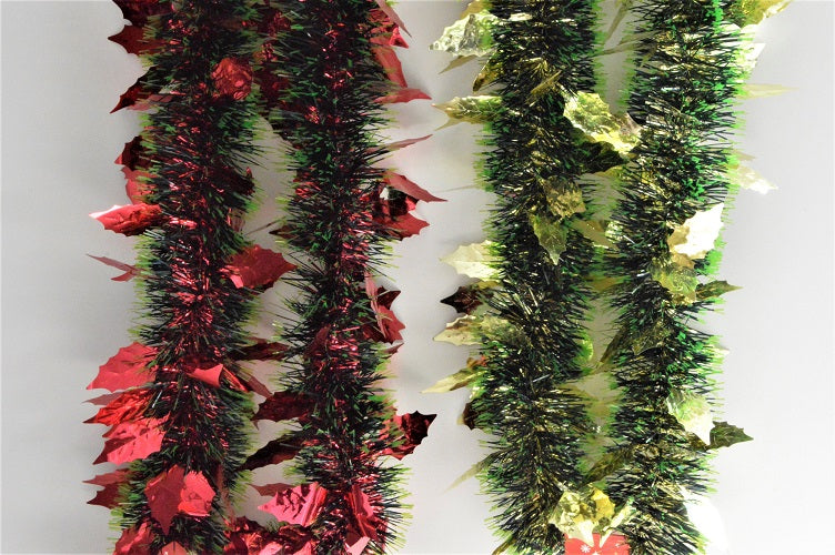 Triple Coloured Holly Leaf Christmas Tinsel x 2 Metre Lengths!