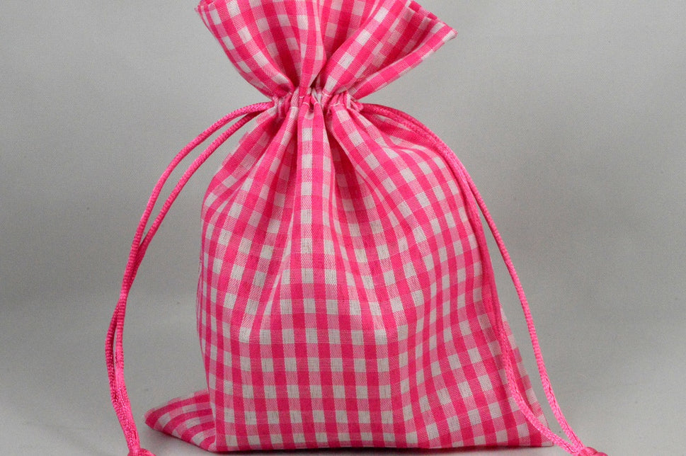Gingham Gift Bags with Draw Strings! (Packs of 3)10cm x 13cm / Pink