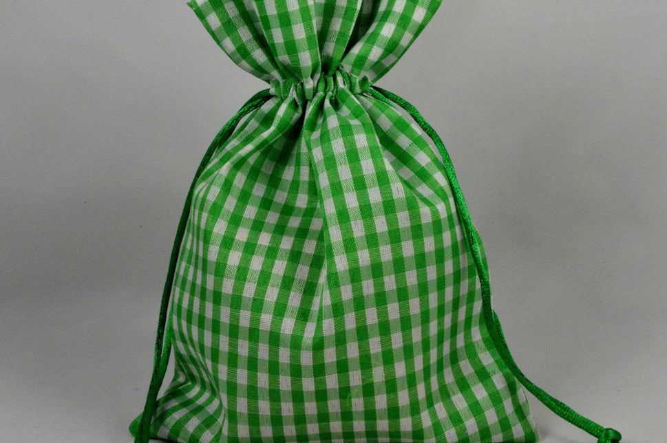 Gingham Gift Bags with Draw Strings! (Packs of 3)10cm x 13cm / Green