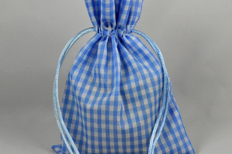 Gingham Gift Bags with Draw Strings! (Packs of 3)10cm x 13cm / Blue