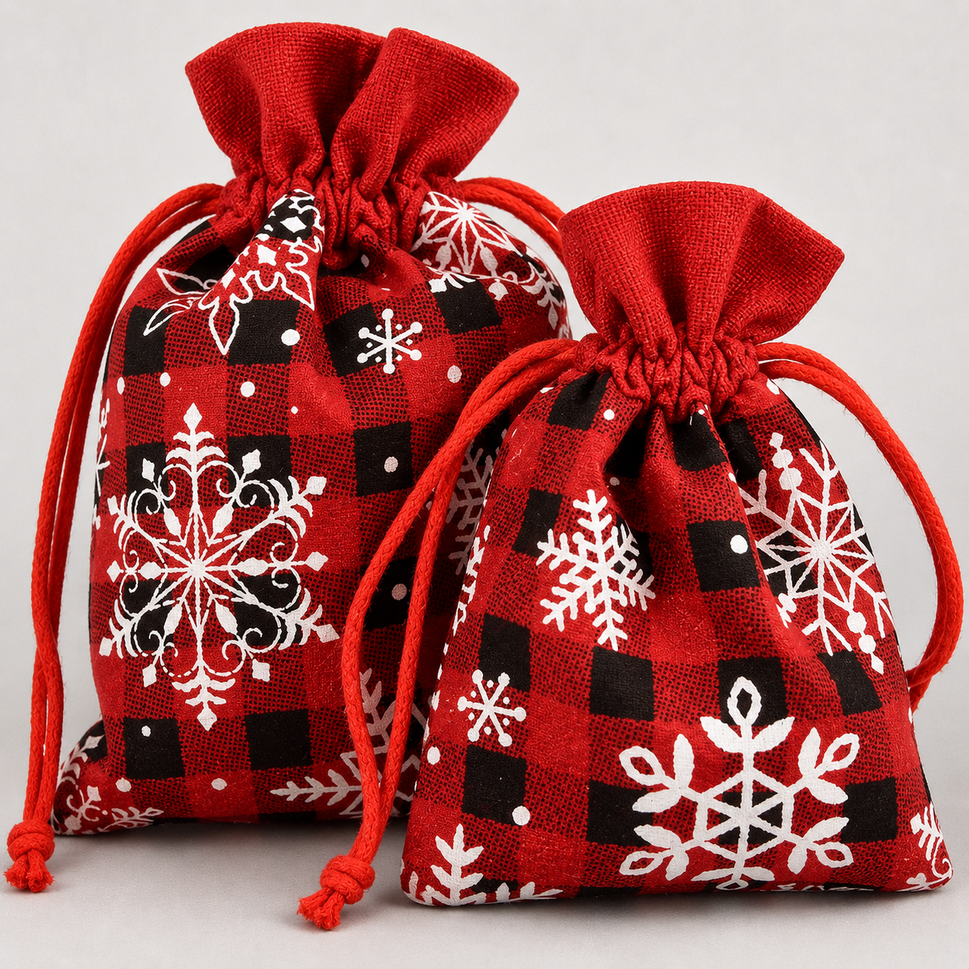 Merry Christmas Snowflake Bags & Draw Strings! (Set of 3)