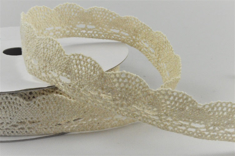 20mm Vintage Cotton Lace Ribbon (10 Metre Rolls)Natural