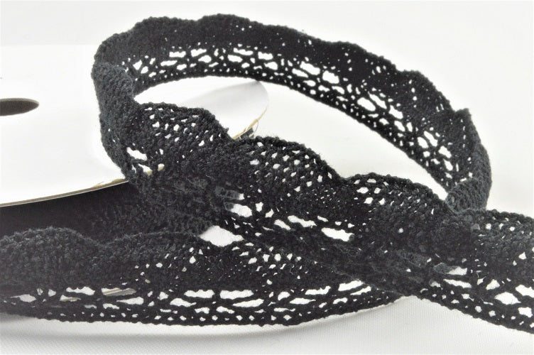 20mm Vintage Cotton Lace Ribbon (10 Metre Rolls)Black