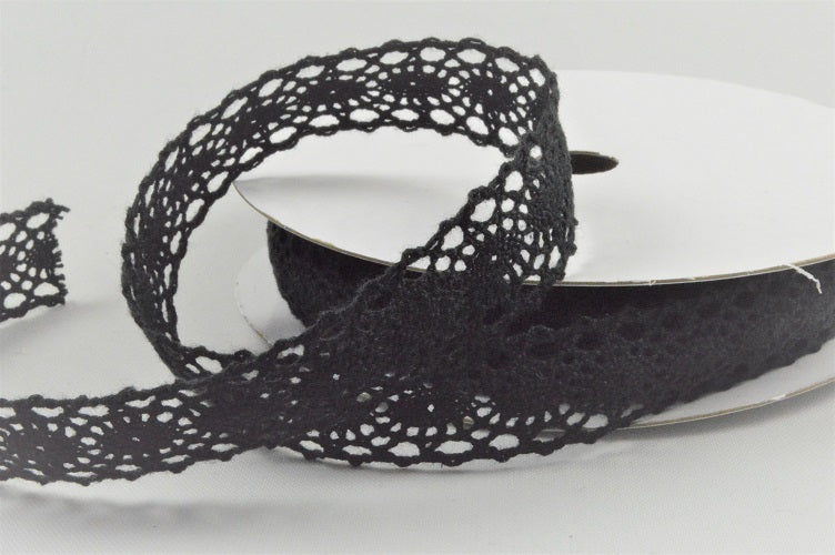 20mm Cotton Lace Ribbon (10 Metre Rolls)Black