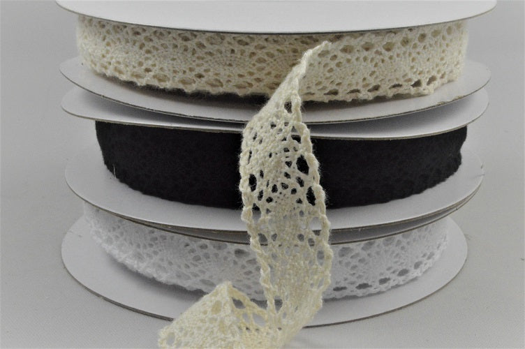 20mm Cotton Lace Ribbon (10 Metre Rolls)