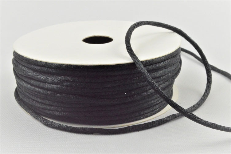 1mm & 2mm Rattail Stringing Satin Cord x 25 Metre Rolls!1mm / 88 Black