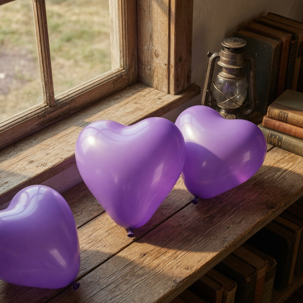12" Purple Love Heart Latex Balloons (Pack of 6)