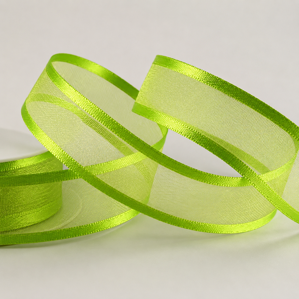 10mm, 15mm, 25mm, 40mm & 70mm Satin Sheer Ribbon x 25 Metre Rolls!10mm / Apple Green