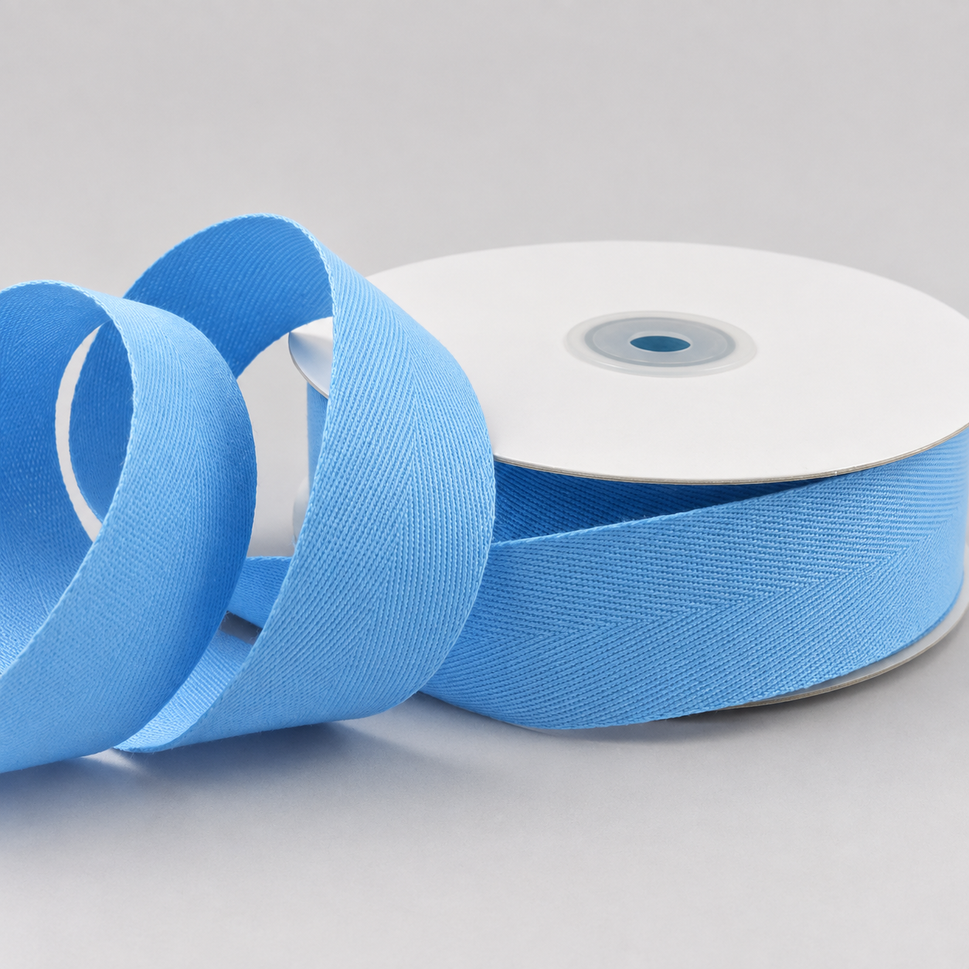 15mm, 25mm & 38mm Soft Herringbone Cotton Ribbon x 25 Metres!15mm / Baby Blue