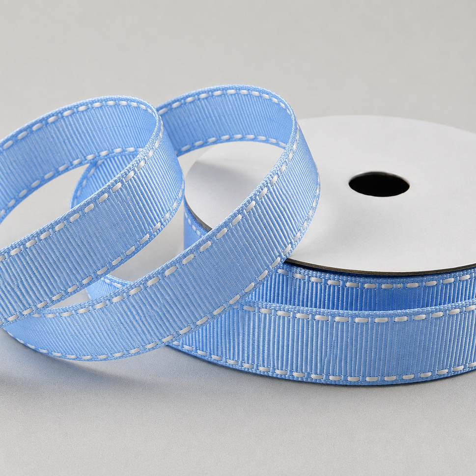 16mm White Saddle Stitch Grosgrain Ribbon x 20 Metres!Baby Blue & White