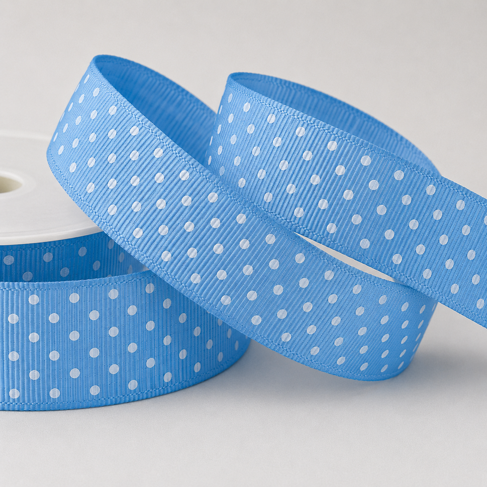 22mm Spotted Grosgrain Ribbon x 20 Metres!Baby Blue