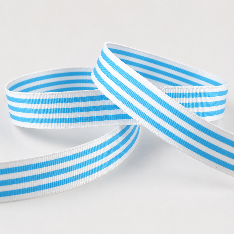 15mm Modern Candy Stripes Ribbon x 20 Metre Rolls!Baby Blue