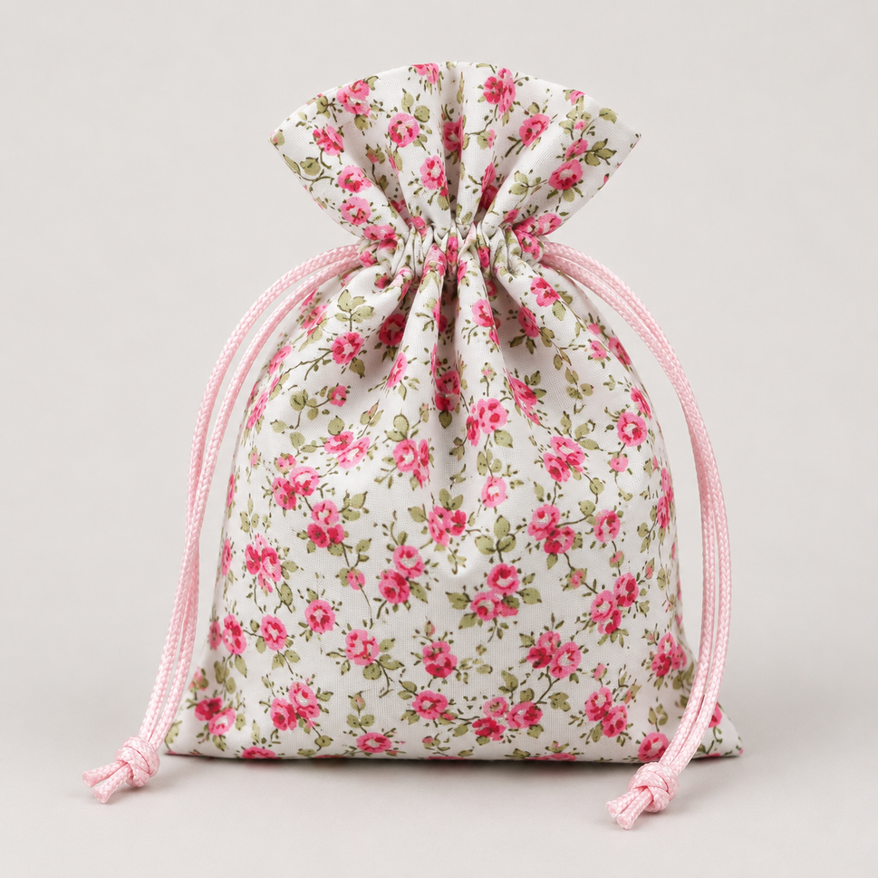 Set of 3 Floral Gift Bags with Draw Strings! (Pack of 3)10.5cm x 13cm / Baby Pink