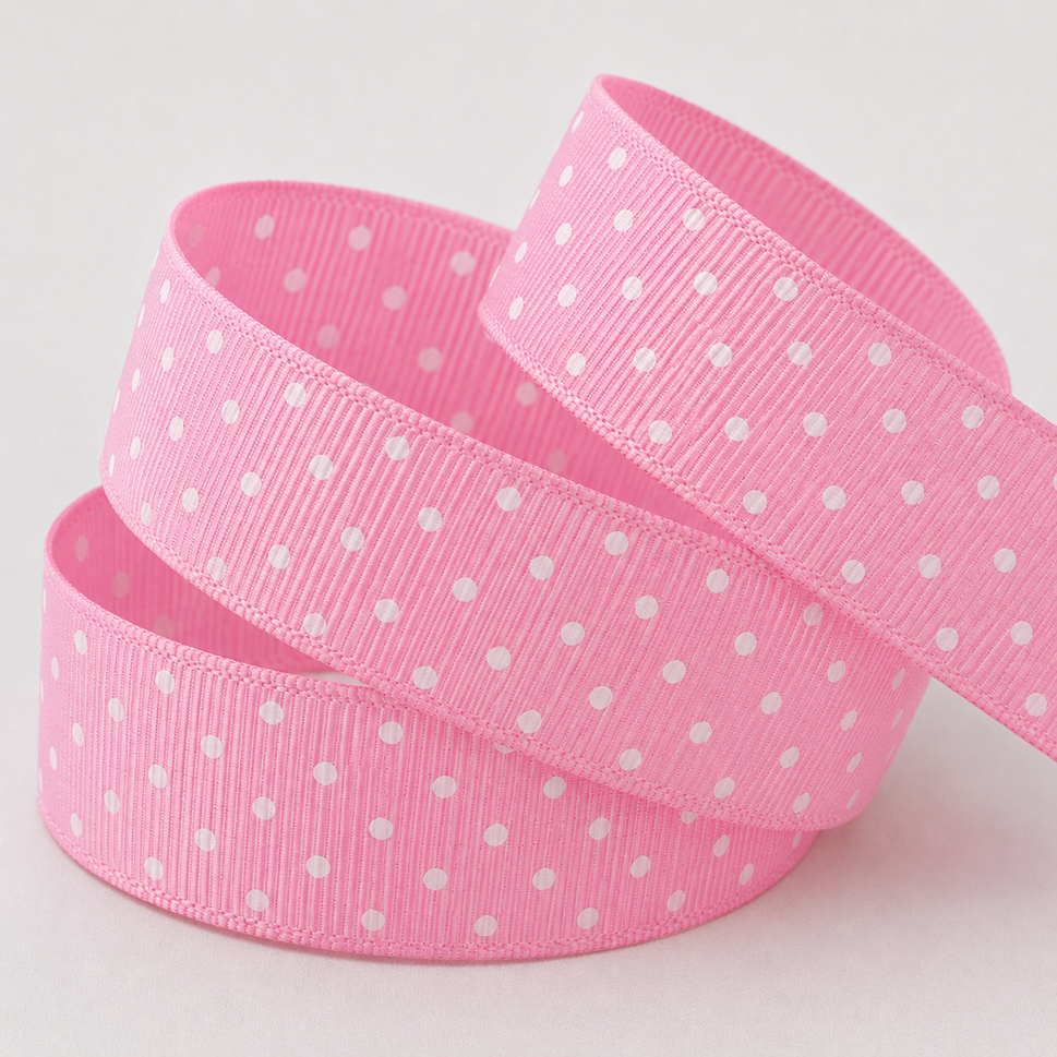 22mm Spotted Grosgrain Ribbon x 20 Metres!Baby Pink
