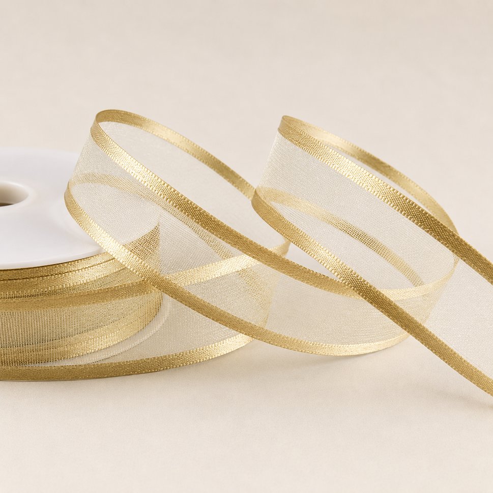 10mm, 15mm, 25mm, 40mm & 70mm Satin Sheer Ribbon x 25 Metre Rolls!15mm / Beige