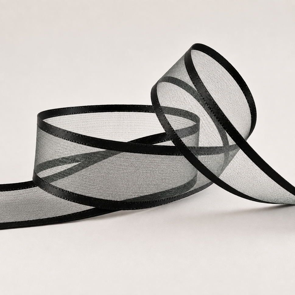 10mm, 15mm, 25mm, 40mm & 70mm Satin Sheer Ribbon x 25 Metre Rolls!10mm / Black