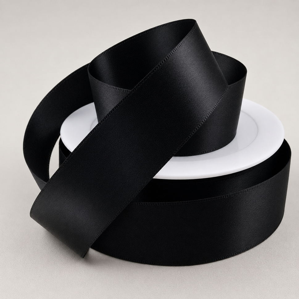 Double-Sided Satin Ribbon, 3-50mm Widths3mm / Black / 50 Metres