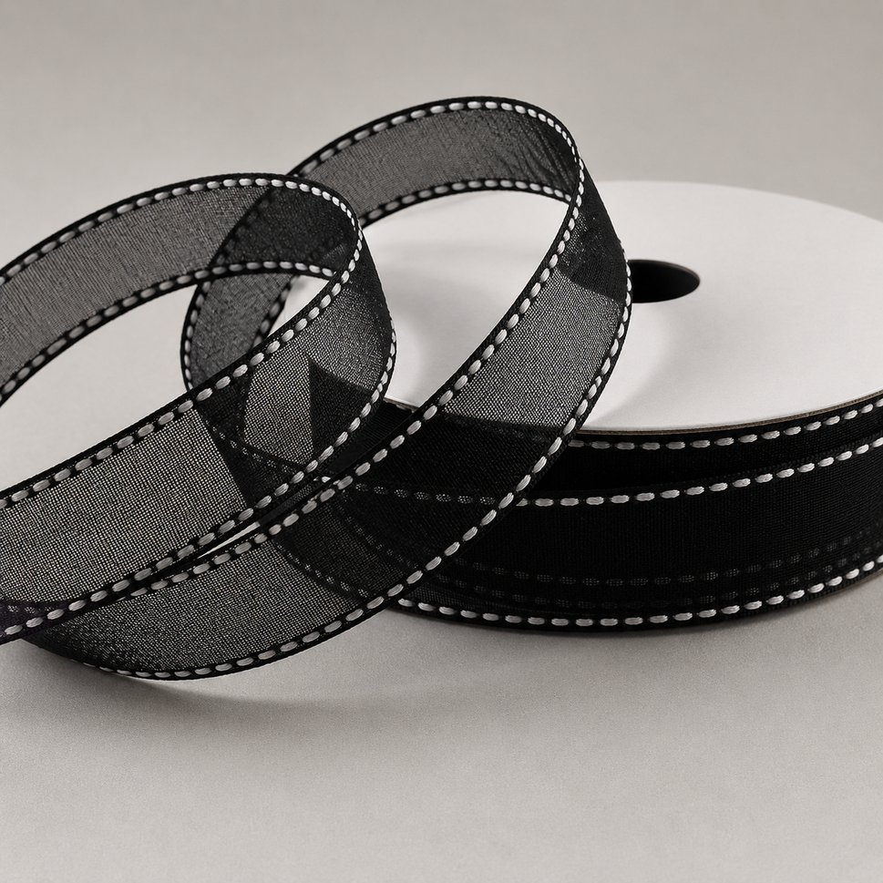16mm Sheer & Saddle Stitch Ribbon x 20 Metres!Black & White