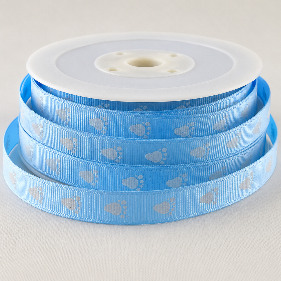 10mm Grosgrain Baby Feet Ribbon (20 Metre Rolls)Blue