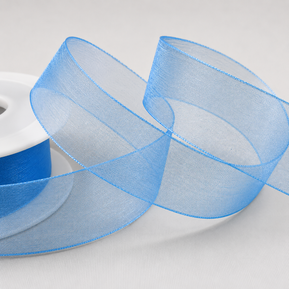 3mm,  9mm, 15mm, 25mm & 40mm Sheer Organza Ribbon3mm / Blue / 50 Metres