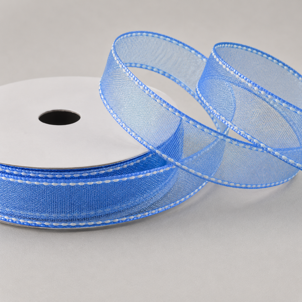 16mm Sheer & Saddle Stitch Ribbon x 20 Metres!Blue & White