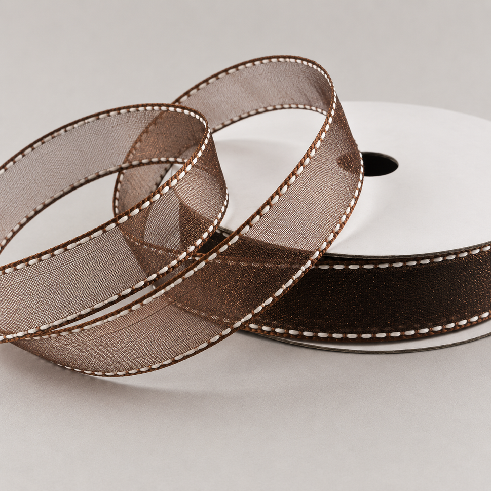 16mm Sheer & Saddle Stitch Ribbon x 20 Metres!Brown & White