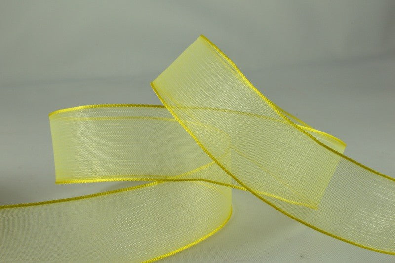 44040 - 25mm & 40mm Wired Sheer Coloured Edge Ribbon x 25 Metre Rolls!25mm / 10 Light Yellow