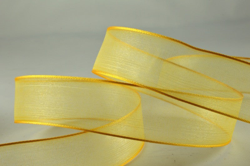 44040 - 25mm & 40mm Wired Sheer Coloured Edge Ribbon x 25 Metre Rolls!25mm / 12 Dark Yellow
