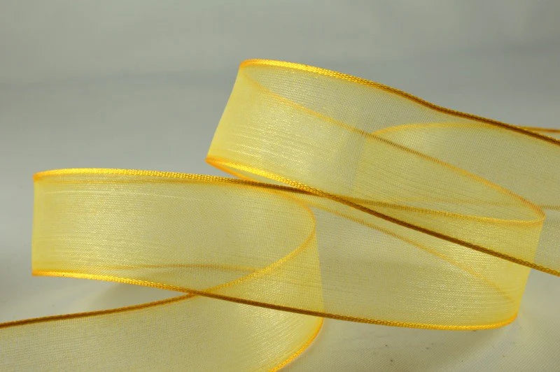 25mm & 40mm Wired Sheer Coloured Edge Ribbon x 25 Metre Rolls!25mm / 12 Dark Yellow
