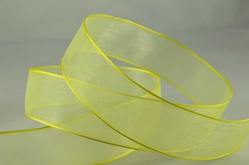 44040 - 25mm & 40mm Wired Sheer Coloured Edge Ribbon x 25 Metre Rolls!25mm / 13 Daffodil