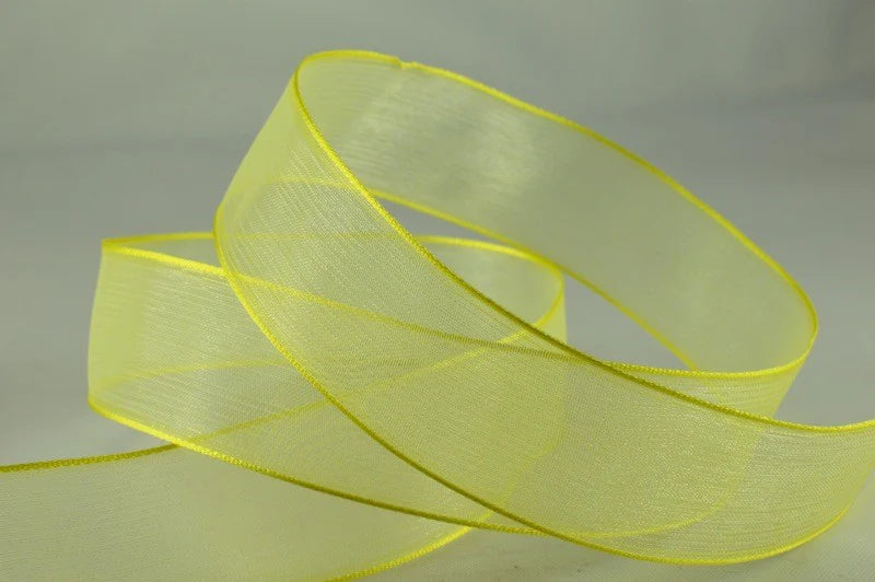 25mm & 40mm Wired Sheer Coloured Edge Ribbon x 25 Metre Rolls!25mm / 13 Daffodil