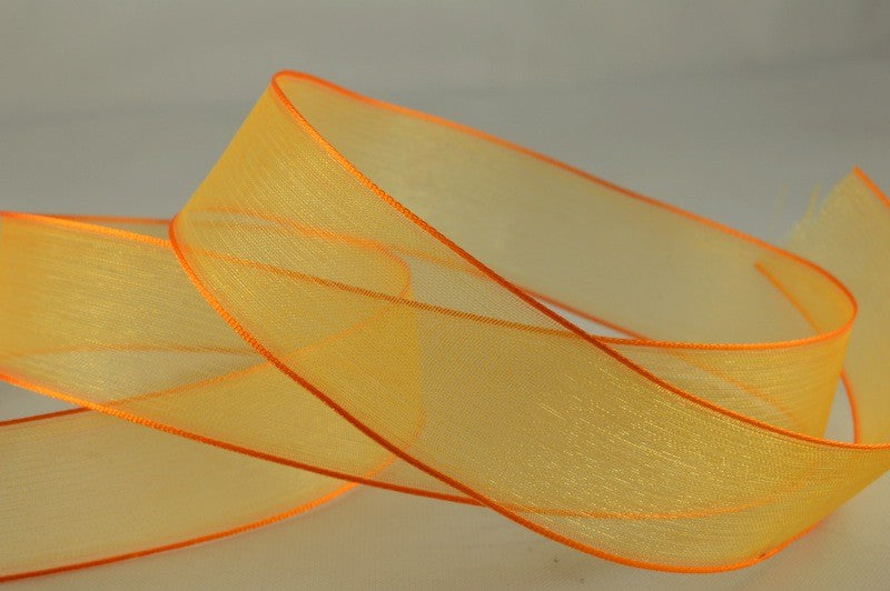 44040 - 25mm & 40mm Wired Sheer Coloured Edge Ribbon x 25 Metre Rolls!25mm / 15 Rustic Orange