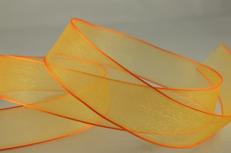 25mm & 40mm Wired Sheer Coloured Edge Ribbon x 25 Metre Rolls!25mm / 15 Rustic Orange