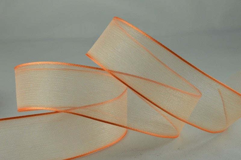 44040 - 25mm & 40mm Wired Sheer Coloured Edge Ribbon x 25 Metre Rolls!25mm / 21 Pale Orange