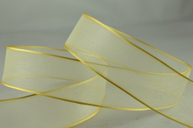 44040 - 25mm & 40mm Wired Sheer Coloured Edge Ribbon x 25 Metre Rolls!25mm / 50 Eggshell