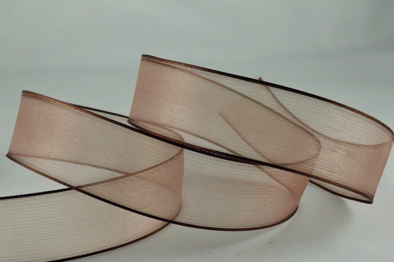 44040 - 25mm & 40mm Wired Sheer Coloured Edge Ribbon x 25 Metre Rolls!25mm / 57 Brown