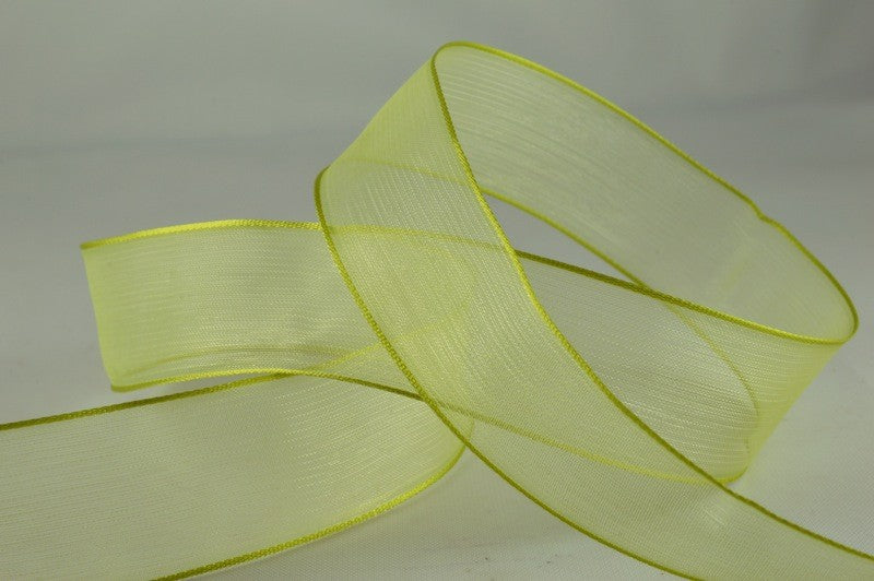 44040 - 25mm & 40mm Wired Sheer Coloured Edge Ribbon x 25 Metre Rolls!25mm / 61 Apple