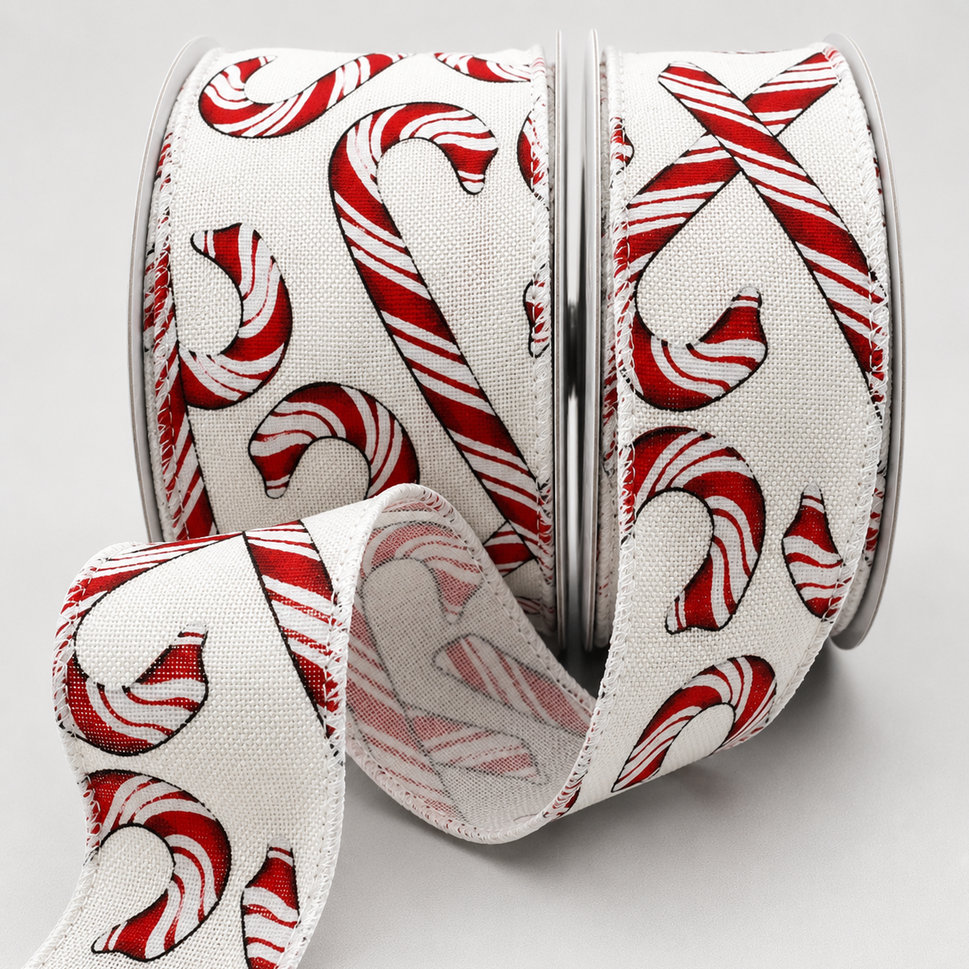 38mm & 63mm Wired Candy Christmas Ribbon x 10 Metre Rolls!