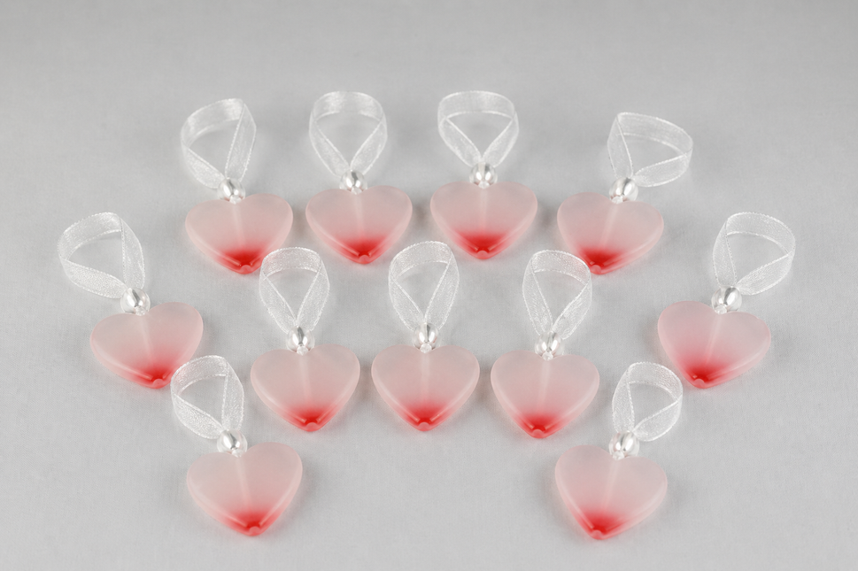 24mm White & Red Hearts & Sheer Ribbon Loop (24 Pieces)