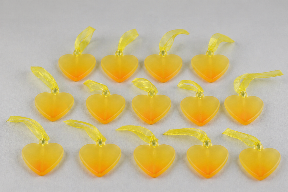 40mm Yellow Hearts & Sheer String Loop (12 Pieces)