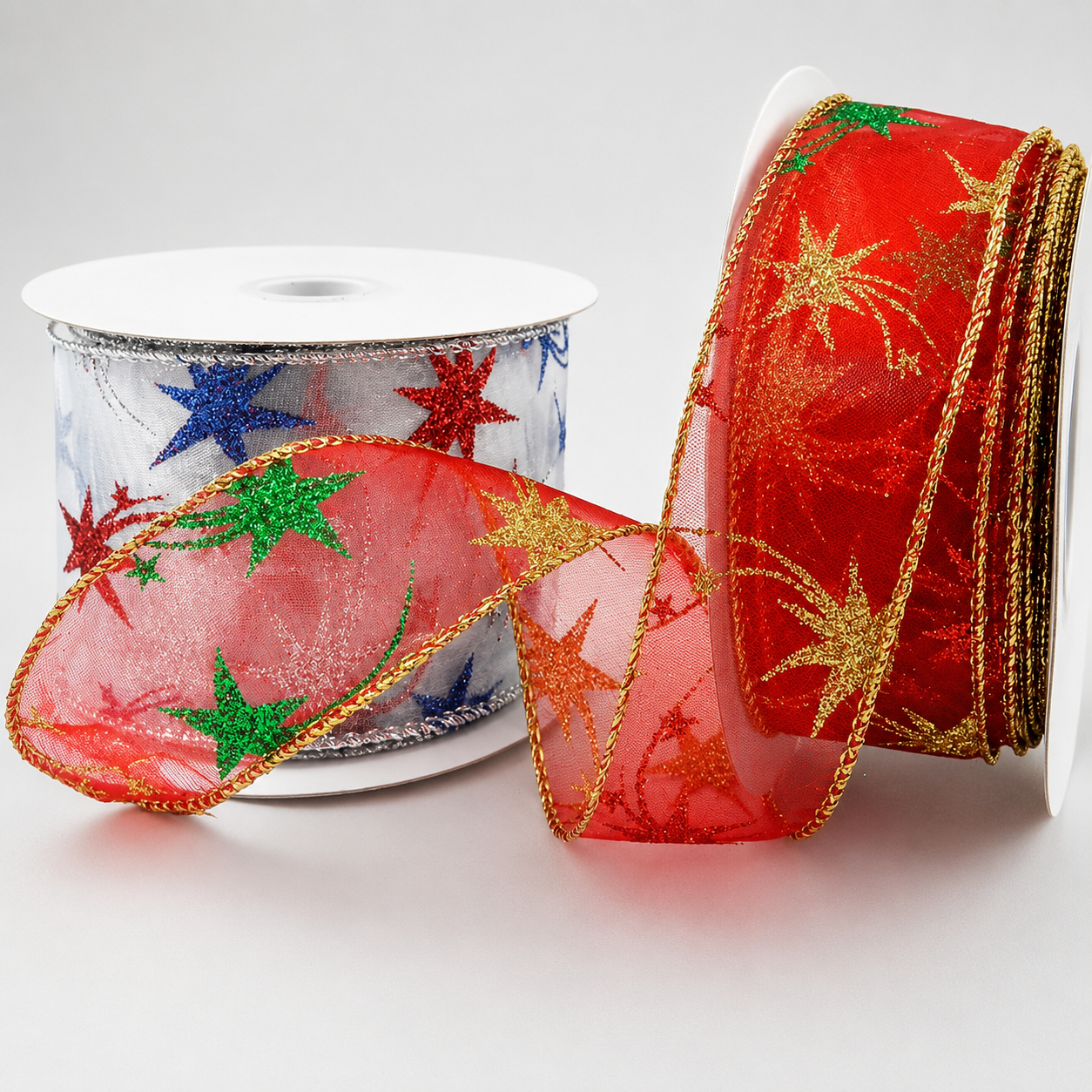 38mm & 63mm Wired Lurex Edge Sparkly Star Ribbon x 10 Metres!
