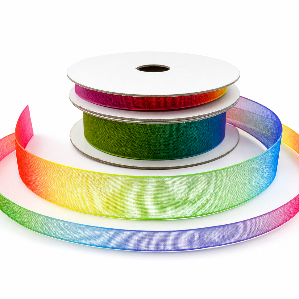 6mm & 15mm Rainbow Sheer Organza Ribbon x 10 Metre Rolls!