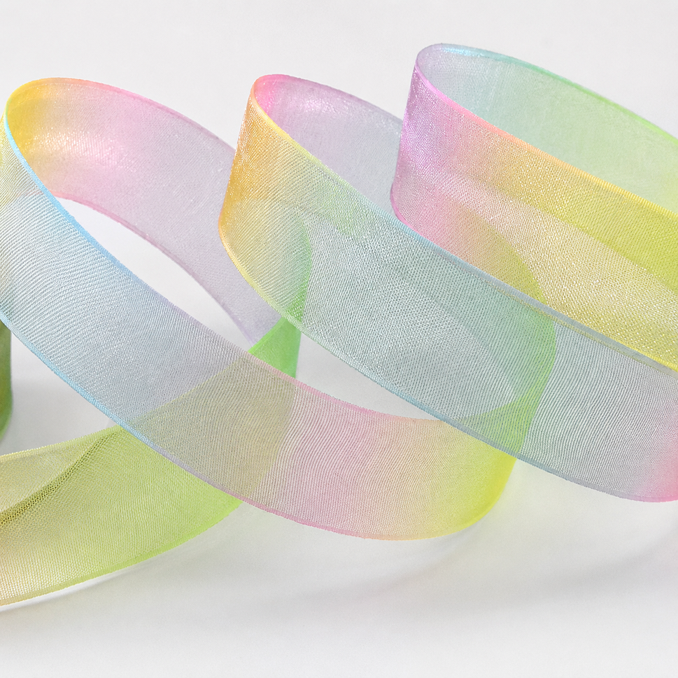 15mm Light Rainbow Sheer Organza Ribbon x 10 Metre Rolls!