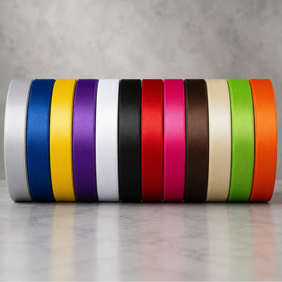 15mm, 25mm & 38mm Single Faced Satin Ribbon x 20 Metre Rolls!
